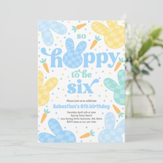 Bunny 6e Verjaardagsfeest Spring Boy Bunny Verjaar Kaart (Staand voorkant)