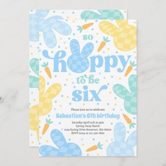 Bunny 6e Verjaardagsfeest Spring Boy Bunny Verjaar Kaart (Voorkant / Achterkant)