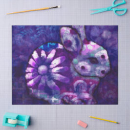 Bunny Abstract Konijn Blauw Paarse Bloemen Decoupa Tissuepapier