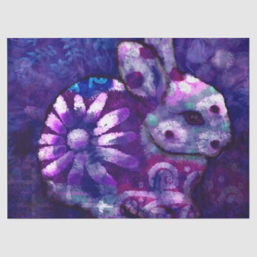 Bunny Abstract Konijn Blauw Paarse Bloemen Decoupa Tissuepapier (Voorkant)