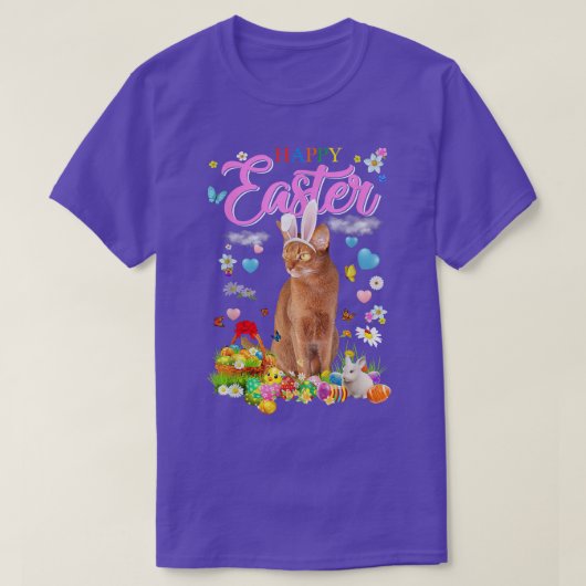 Bunny Abyssinian Cat Happy Easter Eggs T-shirt (Design voorkant)