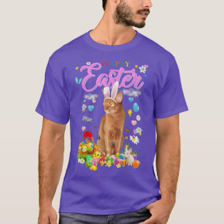 Bunny Abyssinian Cat Happy Easter Eggs T-shirt