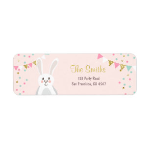 Bunny Adresetiketten Spring Pink Gold Pasen Etiket