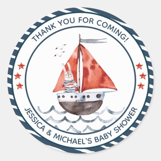 Bunny Ahoy Het is een jongen Nautical Ronde Sticker (Voorkant)