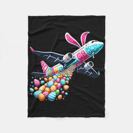 Bunny Airplane Easter Egg Mannen Kinder Jongens Ea Fleece Deken (Voorkant)