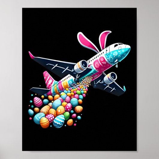 Bunny Airplane Easter Egg Mannen Kinder Jongens Ea Poster (Voorkant)