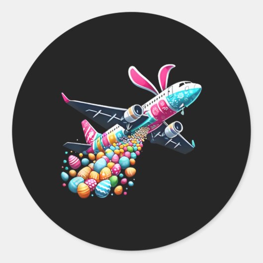 Bunny Airplane Easter Egg Mannen Kinder Jongens Ea Ronde Sticker (Voorkant)