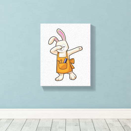 Bunny als Hairdresser met Comb & Scissors Canvas Afdruk (Insitu (Houten vloer))