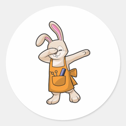 Bunny als Hairdresser met Comb & Scissors Ronde Sticker (Voorkant)