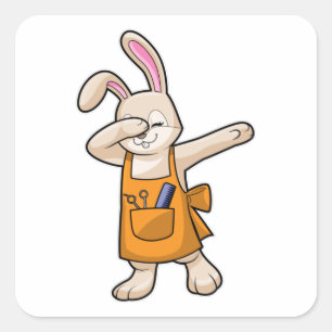 Bunny als Hairdresser met Comb & Scissors Vierkante Sticker