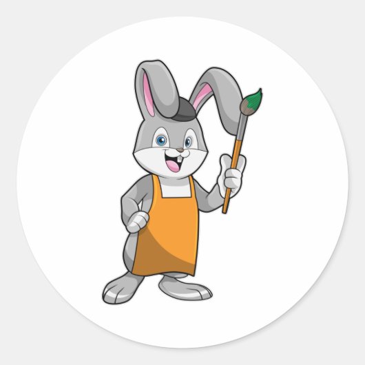 Bunny als Schilder met de borstel van de Verf Ronde Sticker (Voorkant)