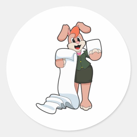 Bunny als secretaris met papier ronde sticker (Voorkant)