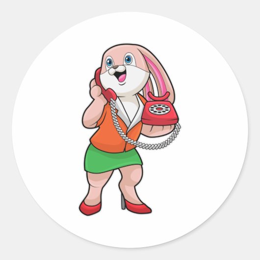 Bunny als secretaris met telefoon ronde sticker (Voorkant)