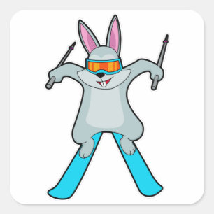 Bunny als Skier met Ski Vierkante Sticker