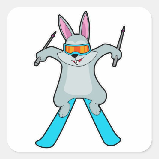 Bunny als Skier met Ski Vierkante Sticker (Voorkant)