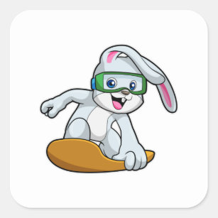 Bunny als Snowboarder met Snowboard Vierkante Sticker