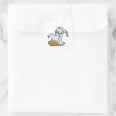Bunny als Snowboarder met Snowboard Vierkante Sticker (Tas)