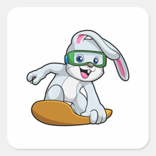 Bunny als Snowboarder met Snowboard Vierkante Sticker (Voorkant)