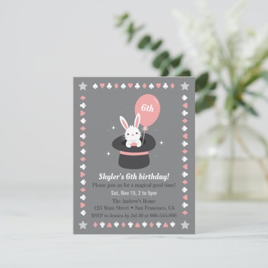 Bunny and Balloon Kinder Magic Th-Birthday Party Kaart (Staand voorkant)