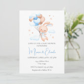 Bunny and Balloons Boy Baby shower Invitation Kaart (Staand voorkant)