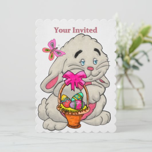Bunny and Basket CUSTOM 1ST Easter Egg Hunt Kaart (Staand voorkant)