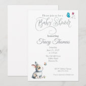 Bunny and Butterflies Baby shower Invitation Kaart (Voorkant / Achterkant)