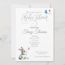 Bunny and Butterflies Baby shower Invitation Kaart