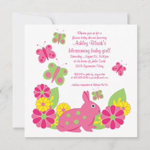 Bunny and Butterflies Baby shower Invitation Kaart