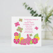 Bunny and Butterflies Girl's Birthday Invitation Kaart (Staand voorkant)