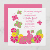 Bunny and Butterflies Girl's Birthday Invitation Kaart (Voorkant / Achterkant)