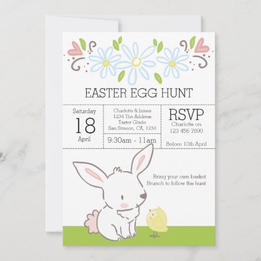 Bunny and Chick Easter Hunt Brunch Kaart (Voorkant)