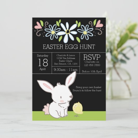 Bunny and Chick Easter Hunt Brunch Kaart (Staand voorkant)