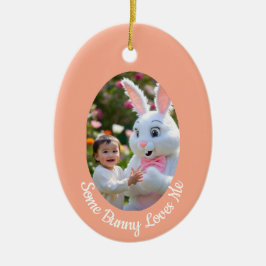 Bunny and Child photo in Oval Frame Easter Keramisch Ornament