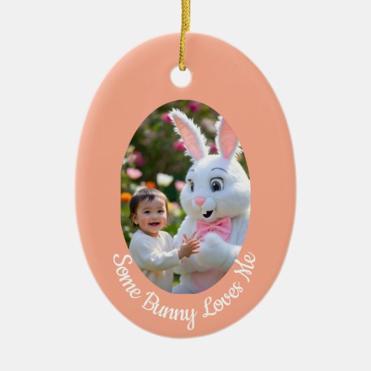 Bunny and Child photo in Oval Frame Easter Keramisch Ornament (Voorkant)