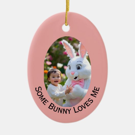 Bunny and Child two photos Oval Frame Easter Keramisch Ornament (Voorkant)