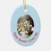 Bunny and Child two photos Oval Frame Easter Keramisch Ornament (Achterkant)