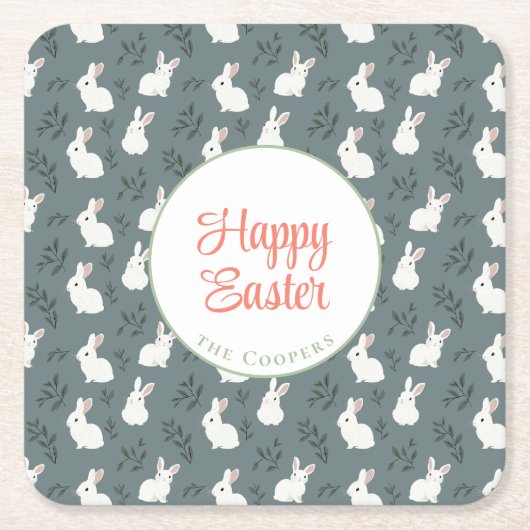 Bunny and Eggs Floral grijs Kartonnen Onderzetters (Voorkant)