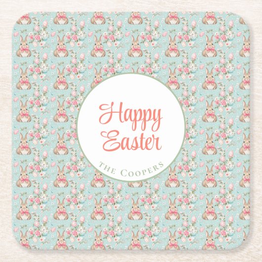 Bunny and Eggs Floral Kartonnen Onderzetters (Voorkant)