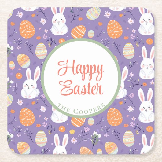 Bunny and Eggs Floral Kartonnen Onderzetters (Voorkant)