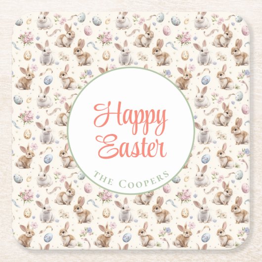 Bunny and Eggs Floral Kartonnen Onderzetters (Voorkant)
