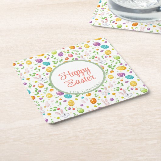 Bunny and Eggs Floral Kartonnen Onderzetters (Schuin)
