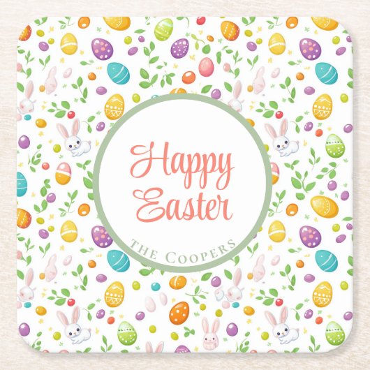Bunny and Eggs Floral Kartonnen Onderzetters (Voorkant)