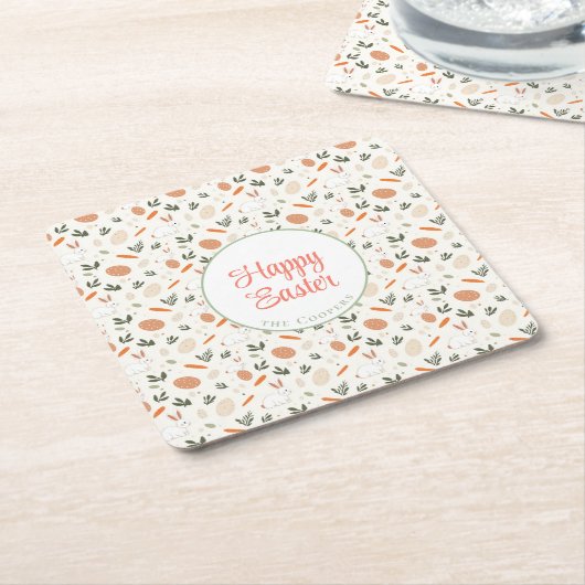 Bunny and Eggs Floral Kartonnen Onderzetters (Schuin)