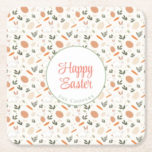 Bunny and Eggs Floral Kartonnen Onderzetters (Voorkant)