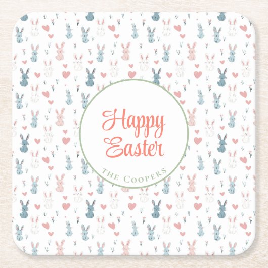 Bunny and Eggs Floral Kartonnen Onderzetters (Voorkant)
