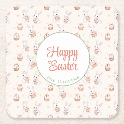 Bunny and Eggs Floral Kartonnen Onderzetters (Voorkant)