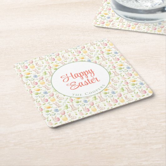 Bunny and Eggs Floral Kartonnen Onderzetters (Schuin)