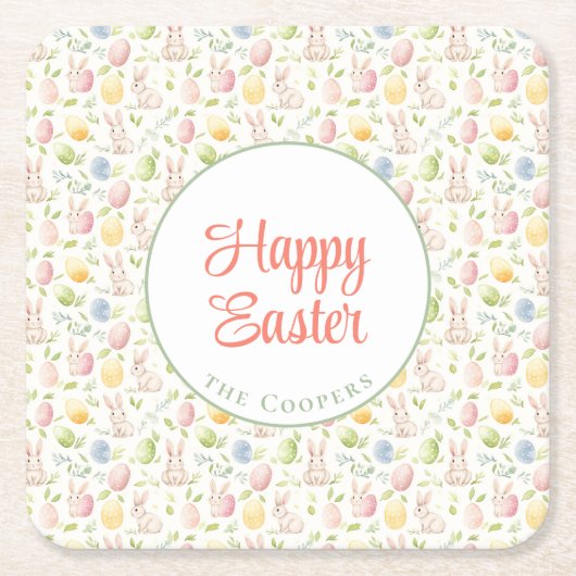 Bunny and Eggs Floral Kartonnen Onderzetters (Voorkant)