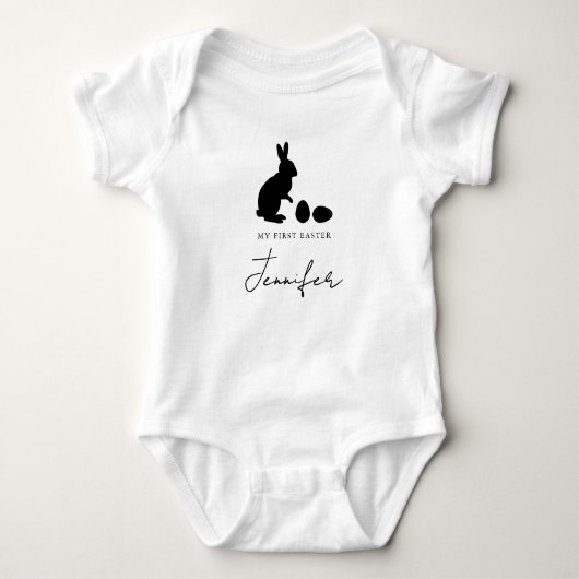 Bunny And Eggs In Black With Name My First Easter Romper (Voorkant)