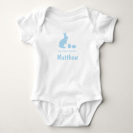Bunny And Eggs In Blue With Name My First Easter Romper